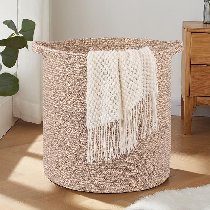 OIAHOMY 80L Laundry Basket Laundry Hamper Nursery Hamper Brown | Tall Dirty Clothes Hamper with Handle,Blanket Basket,Decorative Basket for Living Room,Storage Basket,Toy Storage