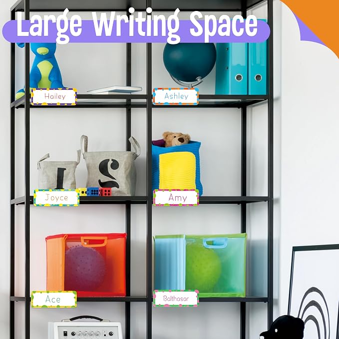 Magnetic Colorful Labels, 54 PCS Dry Erase Reusable Neon Name Tag Stickers Color Dots Frame in 9 Designs for Whiteboards Locker Fridge School Office Home (Each Measures 3.2" x 1.2")