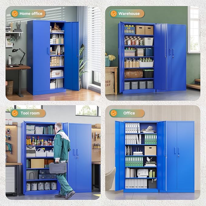 Metal Garage Storage Cabinets with Lock Door and Adjustable Shelves, Steel Tool Cabinets for Home,Office,Warehouse Organisieren (Blue)