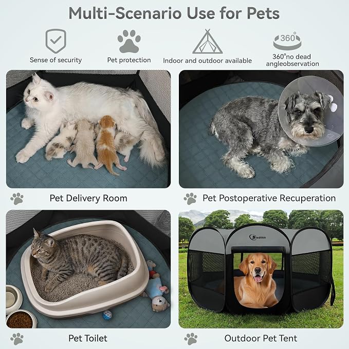 Siedihit Playpen for Large Dog Cat, Dogs Tent Crate Cage Indoor/Outdoor, Portable Pop Up Dog Kennel with Carrying Bag for Rabbits, Removable Top
