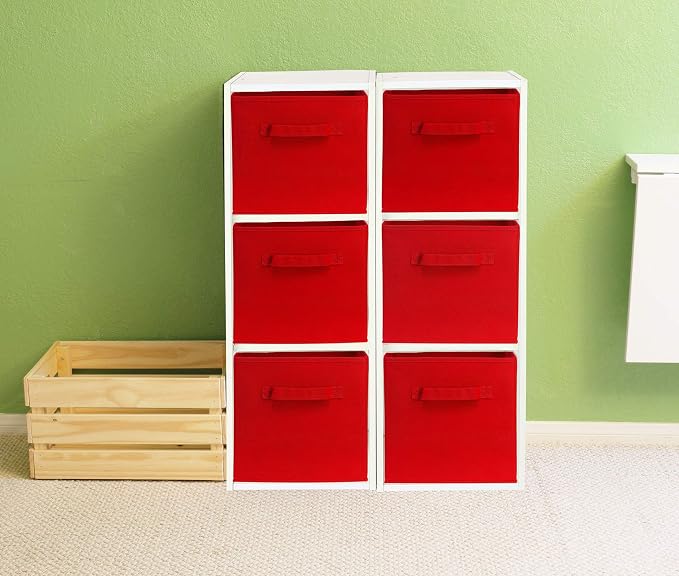 Simple Houseware 11-Inch Foldable Cube Storage Bins, Red, 6-Pack | Lightweight & Durable Structure Fabric Cubes Organizer for Closet or Shelves