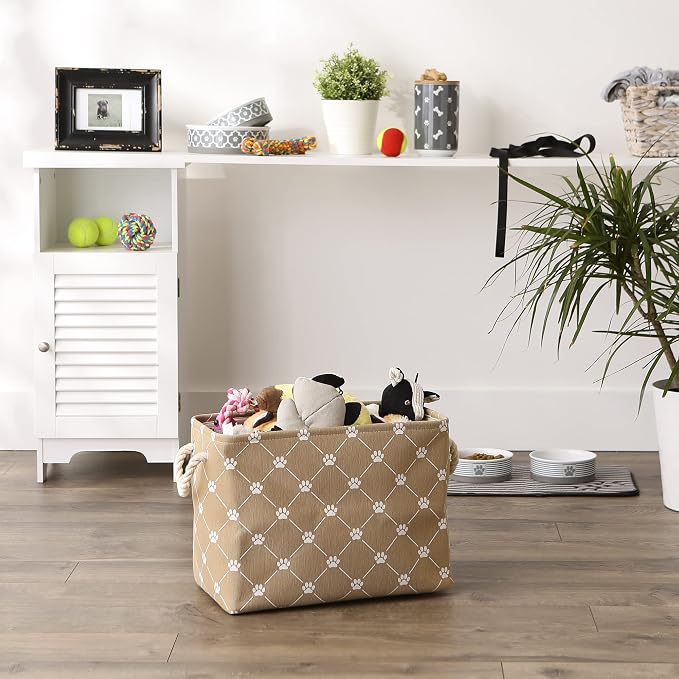 Bone Dry Pet Storage Paw and Bone, Trellis Collection, Medium Rectangle, 16x10x12, Taupe