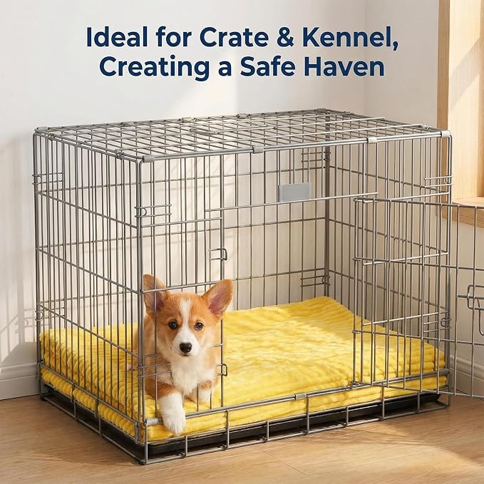 Yellow Dog Blanket, Emotional Support Blanket Yellows for Dogs, 1.5cm (0.6in) Wide Wavy Design, Soft Polyester Pet Throw for Couch Bed Crate Travel, Multiple Sizes (Yellow, 100*150cm/39.37*59.05in)