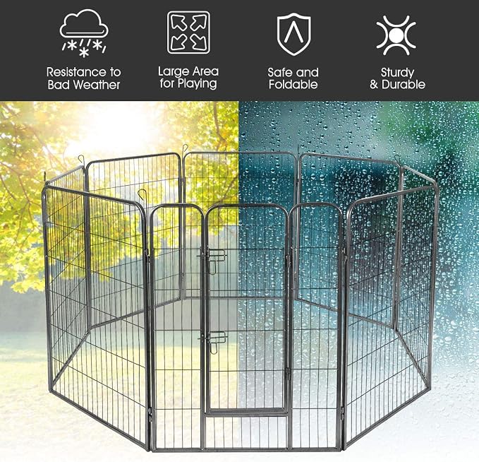 Giantex 16/8 Panel Pet Playpen with Door, Foldable Dog Exercise Pen, Portable Configurable Cat Chicken Rabbit Fence Outdoor Outdoor, Metal Pet Exercise Fence Barrier Kennel (8 Panels, 48'')