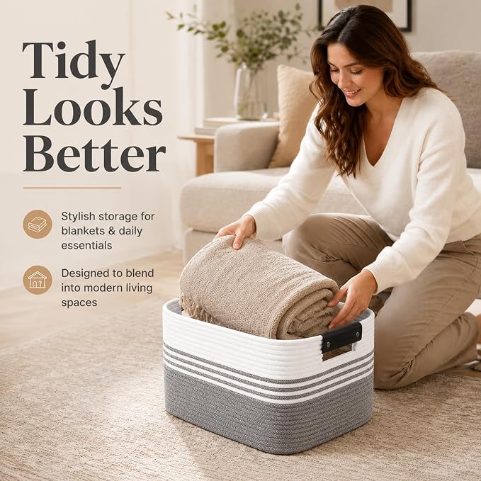 15.4GAL Woven Laundry Basket for Kids, Cute Boho Square storage basket for Living Room Decor, Baby Girls Boys Toys Stuffed Animal Decorative Short Hamper for Dirty Clothes, Bath Towel,Shoes Mix Black
