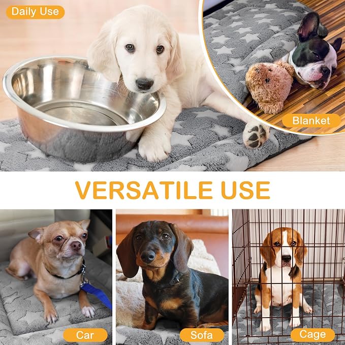 4 Pcs Dog Crate Pads Soft Warm,20 x 30 x 1.6 Inch,Star,Gray | Ultra Soft Warm Washable Anti-slip Kennel Bed Mat for Pets,Reversible Replaceable,for Small Medium Large Dogs and Cats