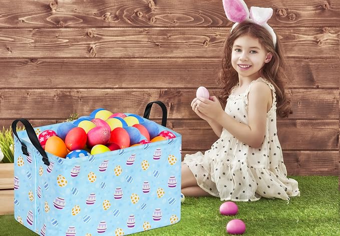 Bunny Easter Eggs Basket Storage Basket Gift Shelf Basket Storage Bin, Nursery Basket Organizer Box for With Handles for Room Deco
