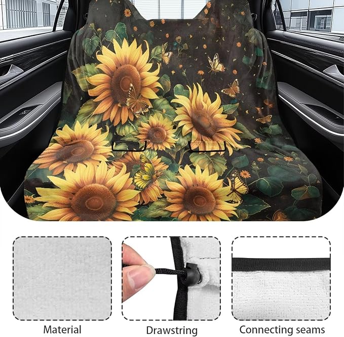 Renewold Towel Car Seat Covers for Dog Cat Rear Bench Car Backseat Cover for Pet Auto Seat Cushion Pad After Running Gym Swimming Travel Accessories Yellow Sunflower Butterfly Yoga Mat Beach Blanket
