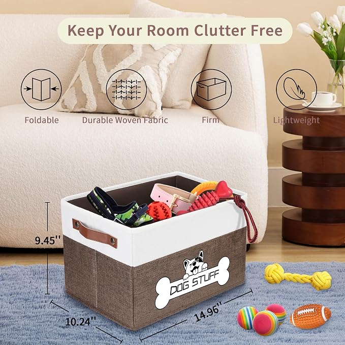 Collapsible Box, Dog Toy Basket, Storage Bin for Pet Accessories | Fabric Storage with Handle, Organizer for Living Room, Coffee