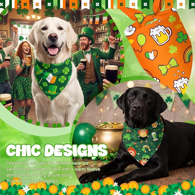 Abbylike 50 Pcs St Patrick's Day Dog Bandanas Bulk Green Shamrocks Bandanas for Dogs Triangle Kerchief Bibs Scarf for Pet Irish Costume Photo Props Pet Shops Groomer, 25 Styles (31.5 x 21.7 x 21.7)