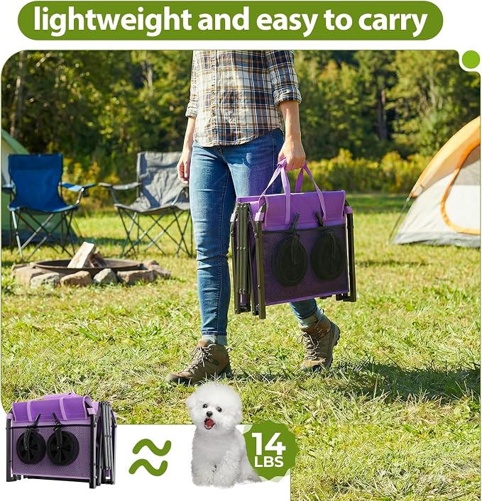 Purple Small Collapsible Wagon Cart, Lightweight Folding Utility Cart with Wheels, 220lbs Capacity Portable Grocery Cart for Sporting Events, Garden, Shopping (Purple)
