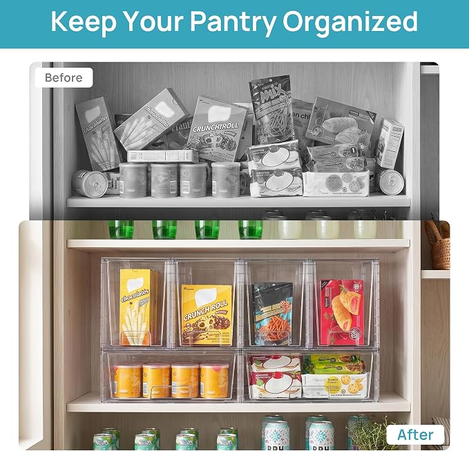 Vtopmart Clear Stackable Storage Drawers, 6 Pack Wide Tall Set | Wide and Tall Pull-Out PET Drawers with Stackable Design for Maximizing Space in Cabinets, Closets, Pantry