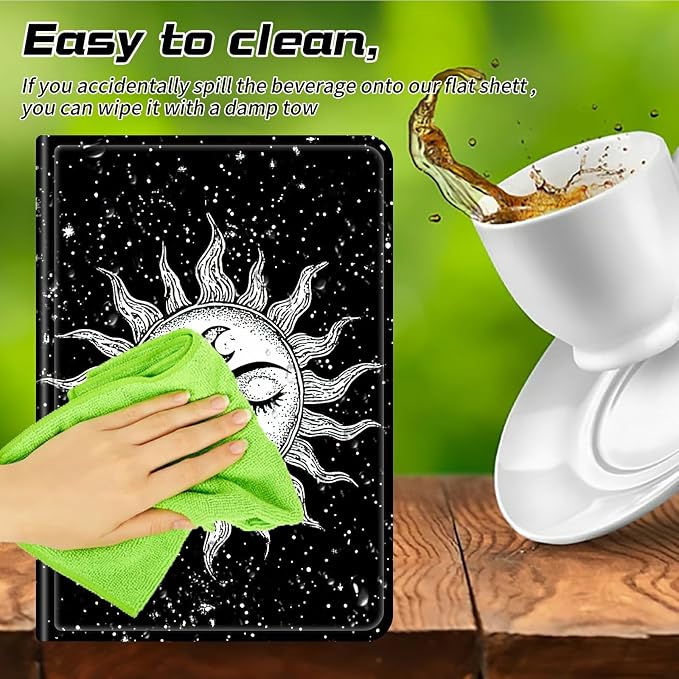 Universal Case for T-Mobile Revvl Tab 2 10.1" Model:9185W 2025/Revvl Tab 5G 10.36" 2023, 360 Degree Rotating Kickstand Protective Stand Leather Shell Cover for 9"-10.5", White Moon Sun