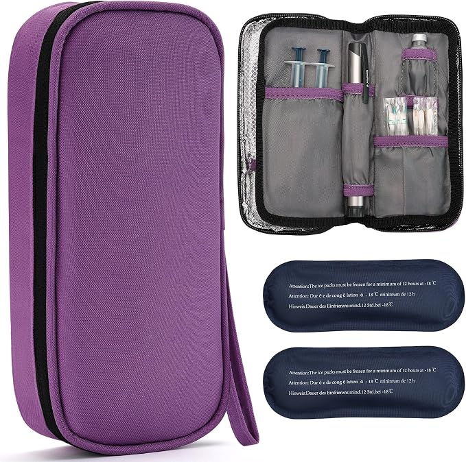 apollo walker Insulin Cooler Travel Case with Ice Packs and Insulation | TSA Approved Includes 2 x 90g ice packs for 9-hour cooling insulin pens & syringes for Diabetics to Carry (Purple)