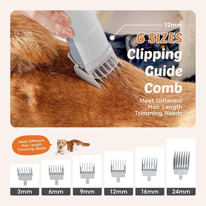 Sweetcrispy Professional Pet Grooming Vacuum Kit, 2.5L Cup, 3 Suction Modes, and 5 Groomer Tools with Cordless Low Noise Dog Clippers for Cats, Other Animals Hair Trimmer, Gray