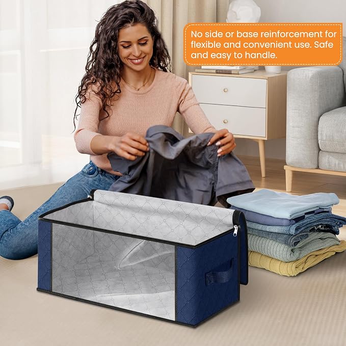 35L Closet Organizers, Foldable Under Bed Storage Containers | Storage Bags with Zippers,Window and Handles for Organizing Bedroom, Closet, Clothing,Organization with Handle