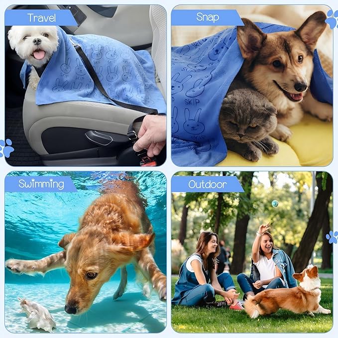 Irenare 12 Pcs Microfiber Dog Towels for Drying Dogs Cats, 20 x 40 Inch, Quick Drying Absorbent Pet Puppy Towels for Small Puppy Dog Cat Kitten Pet, Grooming Bathing Shower Travel Supplies(Blue)