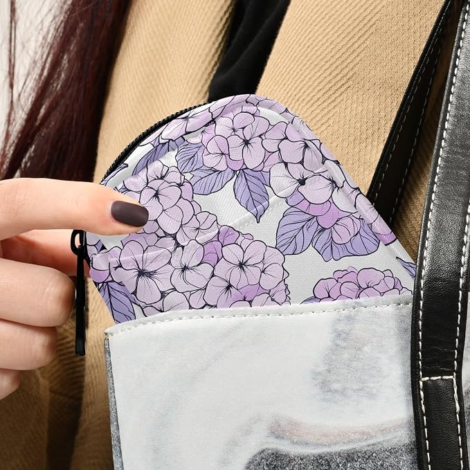 Fustylead Beautiful Light Purple Hydrangea Flower Pill Organizer Travel Bag, Small Portable Pill Case Cute for Vitamin Fish Oil Supplements Medicine Organizer with Zipper