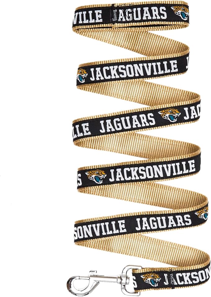 Pets First NFL Licensed Jacksonville Jaguars Pet Leash, Size Small – Durable Satin Dog & Cat Walking Strap and Pet Tether with Embroidered Team Name & Logo