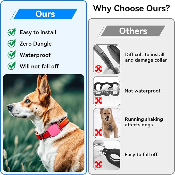 DDJ Waterproof Dog Collar Holder for Life360 Tile Mate Tracker, 2-Pack Durable Silicone Cover, Anti Lost for Life 360 Tile Tracker Case for Cat &Pet Collars, Easy Installation, Lightweight, Pink Punch