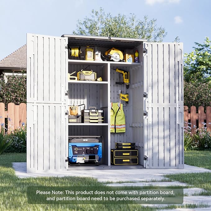 Aoxun Outdoor Storage Shed, 64 Cu.Ft Vertical Resin Sheds, White | Storage Sheds with Floor, Outdoor Waterproof Storage Cabinet for Garage Storage, Pool Storage, Bike Shed, Garden Shed