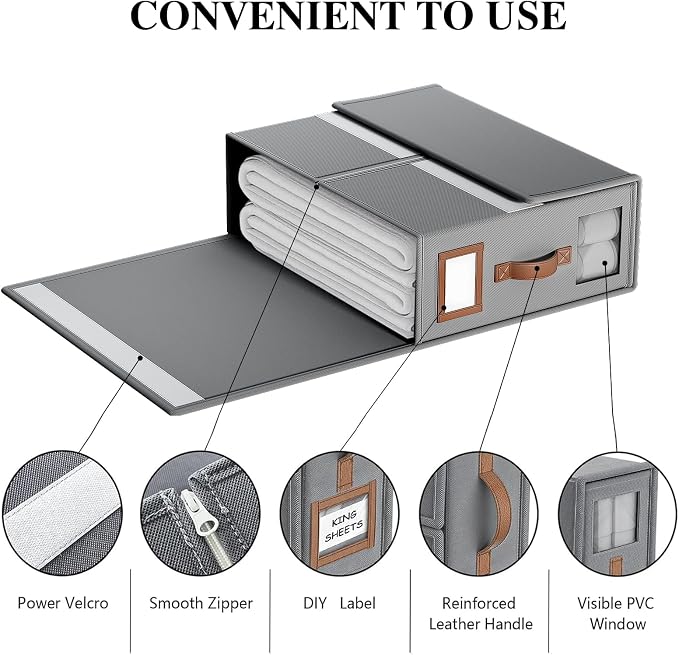6 Pack Bed Sheets Organizers And Storage,Sheets Set Folder Keeper with Handle,Foldable Bedding Storage Box For Linen Closet,Duvet Cover(King Size-3.7 Gal,Beige)