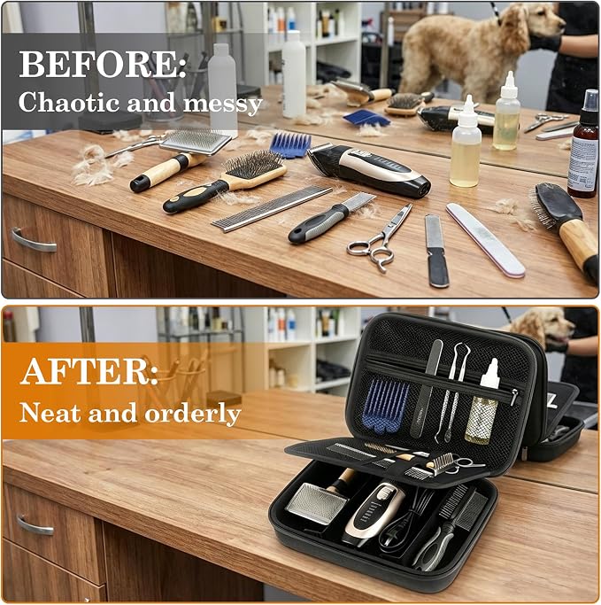 Klmnop Pet Grooming Scissors Organizer Case & Dog Grooming Bag - Tool Storage & Travel Kit Storage Box for Clippers Nail Trimmer, Pet Shaver for Owners(Black)