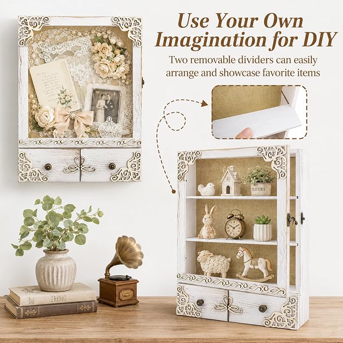 11x16 Wedding Shadow Box Frame with Shelves, White