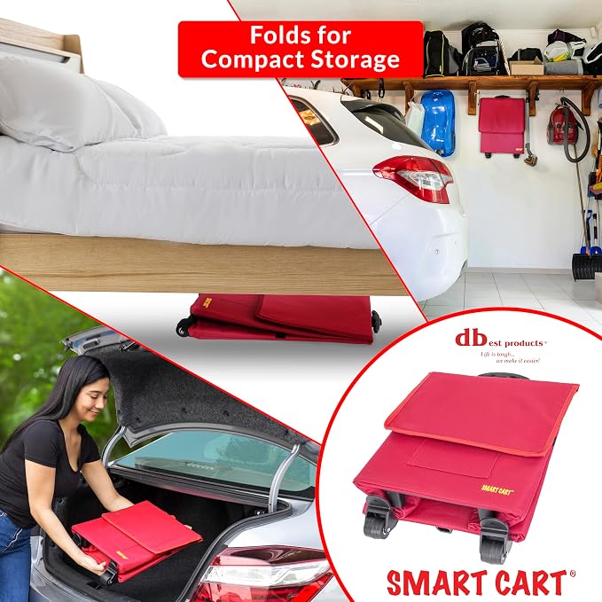 dbest products Smart Cart, RED Collapsible Rolling Utility Cart Basket Grocery Shopping Teacher Hobby Craft Art