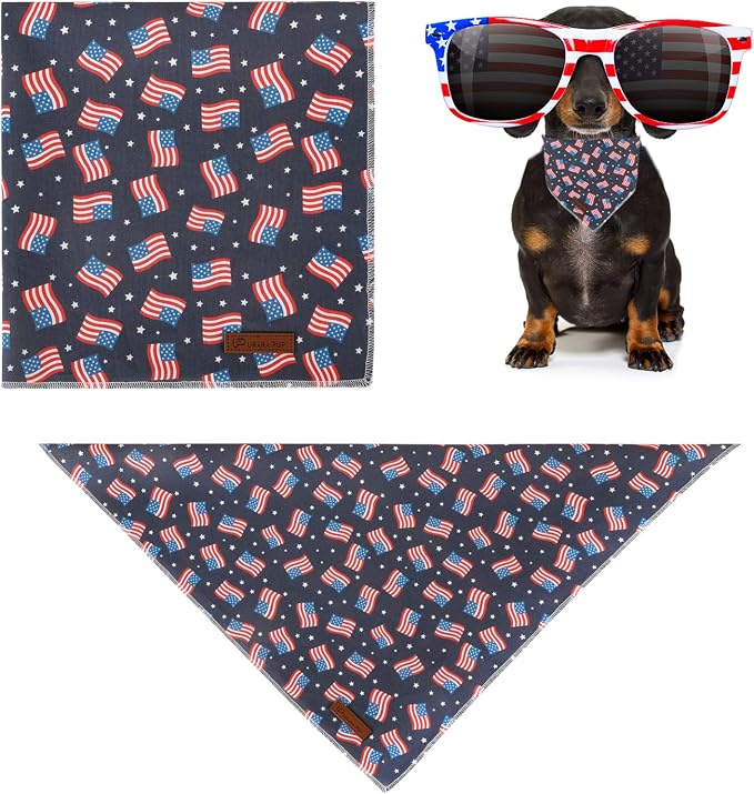 4th of July Dog Bandana, Patriotic Bandana for Small Medium Dog, Cute Patriotic Puppy Bandana, Cotton American Flag Pet Triangle Bid Scarf Kerchief for Girl Boy Dogs or Cats