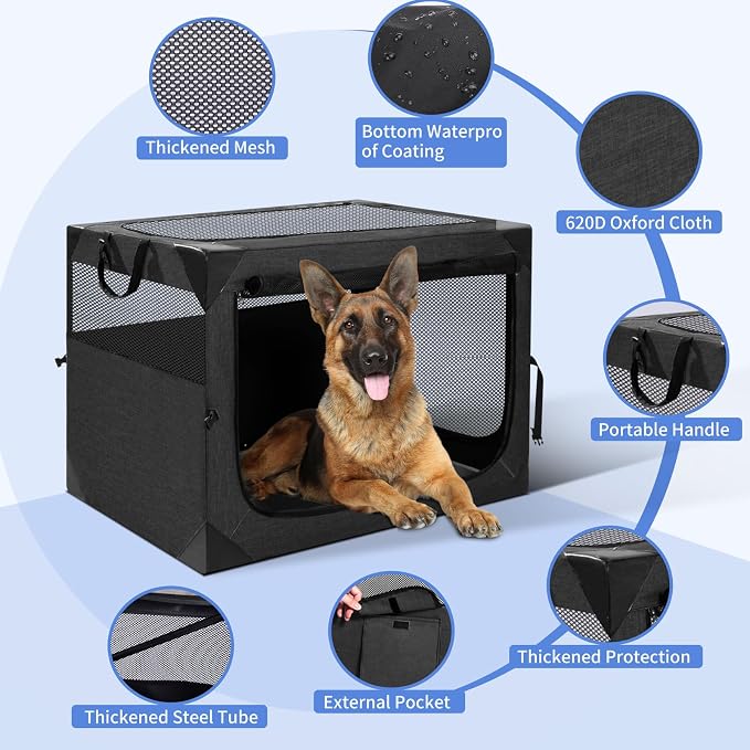 Dog Crate,30x21x21 Inch Large Dog Crate for Large or Medium Dogs, Portable and Foldable Design of Dog Cage, Perfect for Travel or Home Use, Dog Kennel with 3-Door and Durable Mesh Windows, Dark Grey