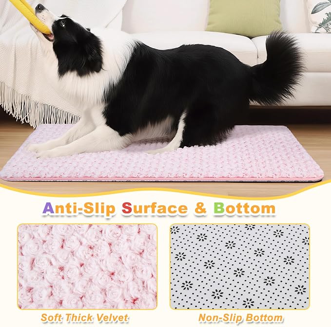 Dog Bed for Crate Pad, High Resilience Foam Crate Mat Bed, 35x22, Pink | Kennel Mat Bed for Medium Large Dogs, Supportive, Non-slip Bottom, Lightweight & Portable, Washable, Suit for Travel, Trunk