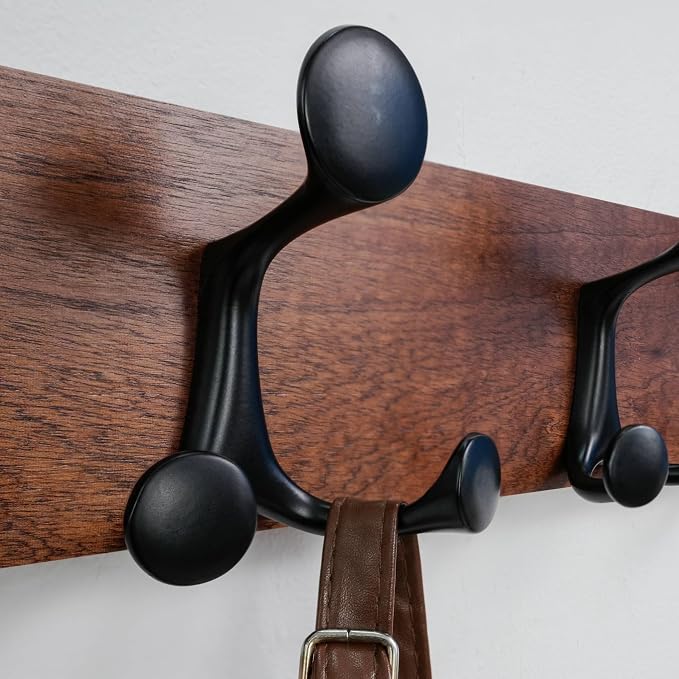SKOLOO 36-Inch Wood Coat Rack Wall Mount with 6 Triple Hooks - Ideal for Family Entrances, Classrooms, and Pet Supplies Storage - Perfect Coat Hooks for Wall,Mahogany (Sapele), Pack of 2