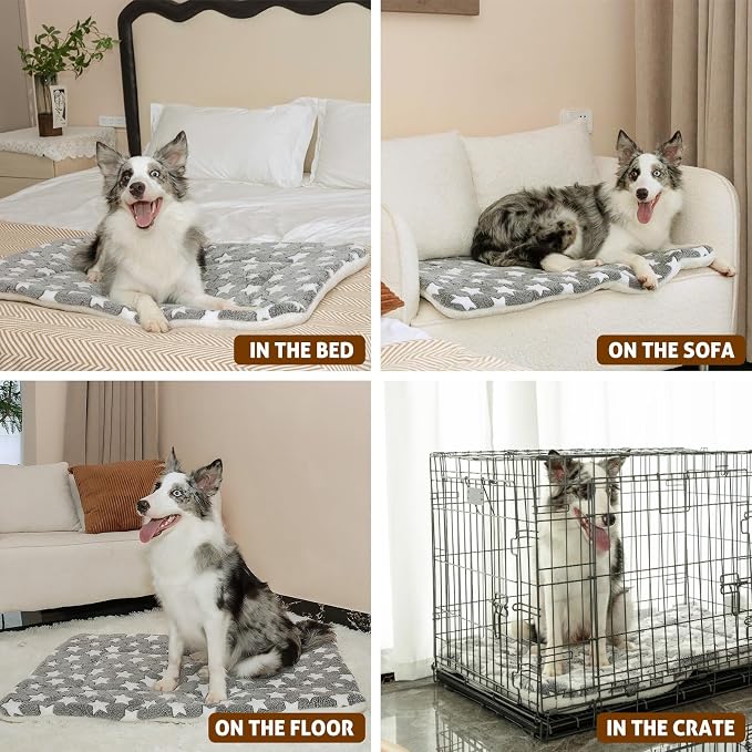 Mora Pets Dog Bed Crate Pad Ultra Soft Pet Bed with Cute Star Print Washable Crate Mat for Large Medium Small Dogs Reversible Fleece Dog Crate Kennel Mat Cat Bed Liner 22-Inch Grey | Washable Crate Mat for Large Medium Small Dogs, Reversible Fleece Dog...