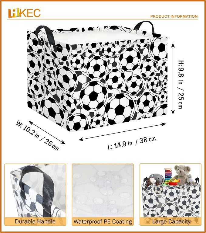 Rectangle Storage Basket with Handles,Collapsible Storage Bin, Gift Basket, Books Box, Room Decor(Soccer)