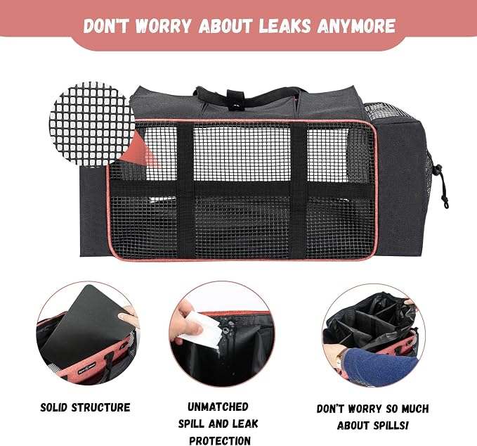 Wearable Cleaning Caddy – Portable Detailing Organizer with Spill-Proof Liner, Straps & Handles – Large Tote for Cleaning Pros, Auto Detailers, and Housekeepers – Red/Gray