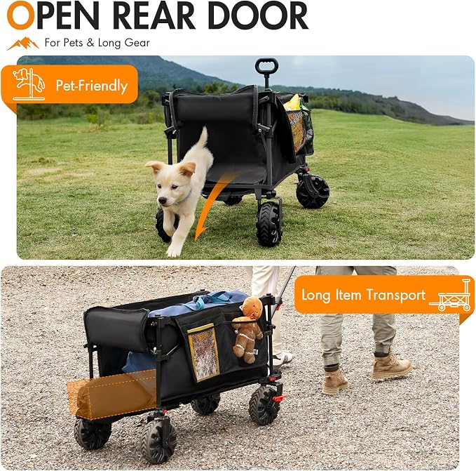 Portal 350L Collapsible Wagon Cart with Removable Canopy, 270LB Cart Black | Collapsible Wagon Cart with Removable Canopy Folding with Rear Door for Pet, Camping, Beach, Sports and Outdoor Adventures