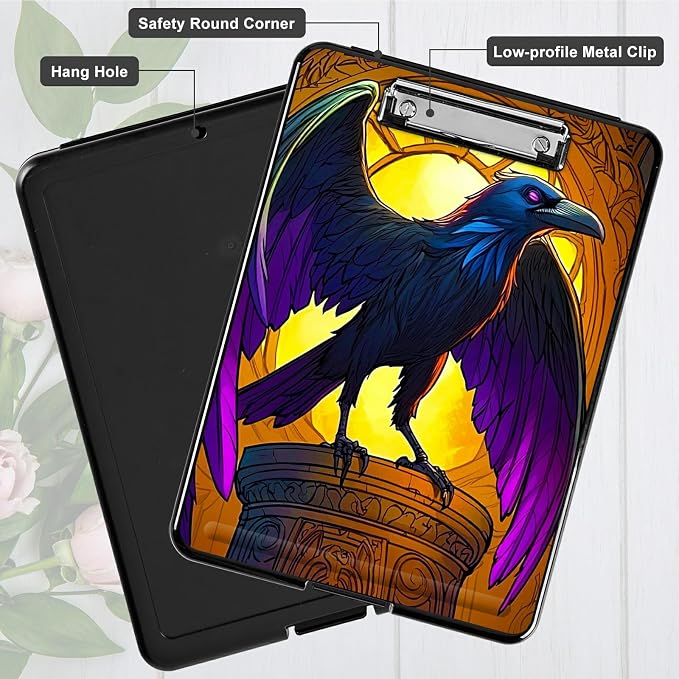 Eagle with Purple Wings A4 Clipboard with Storage Pen Holder, Clipboards Organizer Nursing Clipboard Foldable File Folder Plastic Clipboard Folio Clip Board for Office Students Classroom