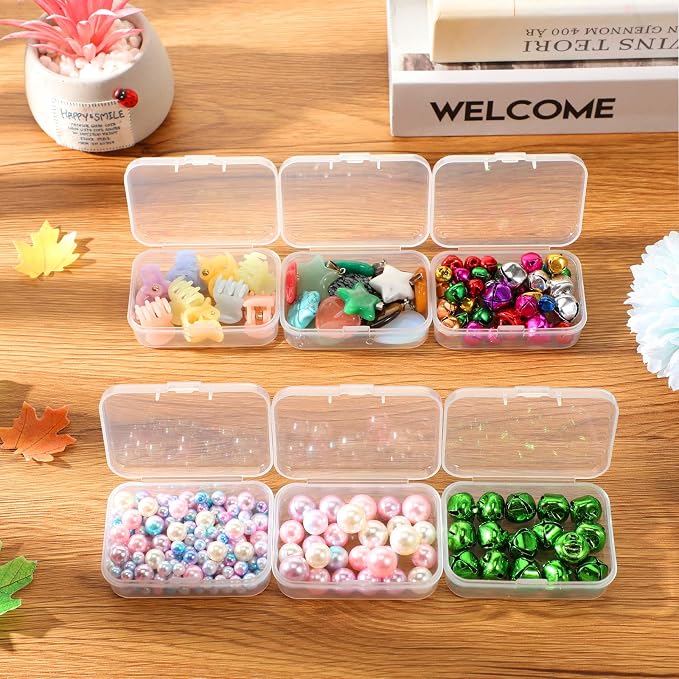 SATINIOR 24 Packs Small Clear Plastic Beads Storage Containers Box with Hinged Lid for Storage of Small Items, Crafts, Jewelry, Hardware(2.5 x 1.7 x 0.8 in)