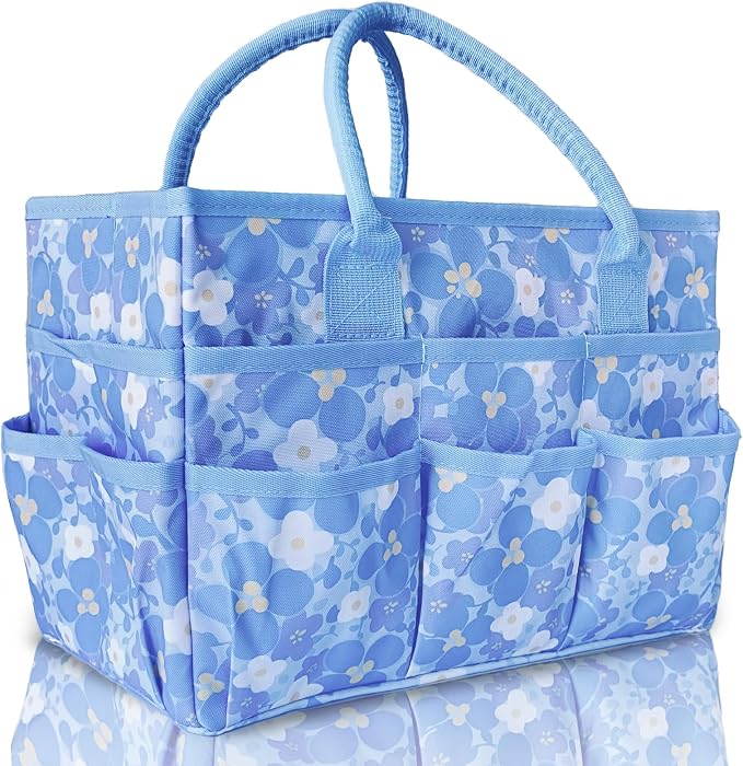 Cupohus Craft Organizer Bag, Blue Print Art Supply Tote with Multiple Pockets | Portable Storage Tote for Scrapbooking, Journal, Sewing, Oxford Fabric Carrying Caddy for Teacher, Officer, Artist