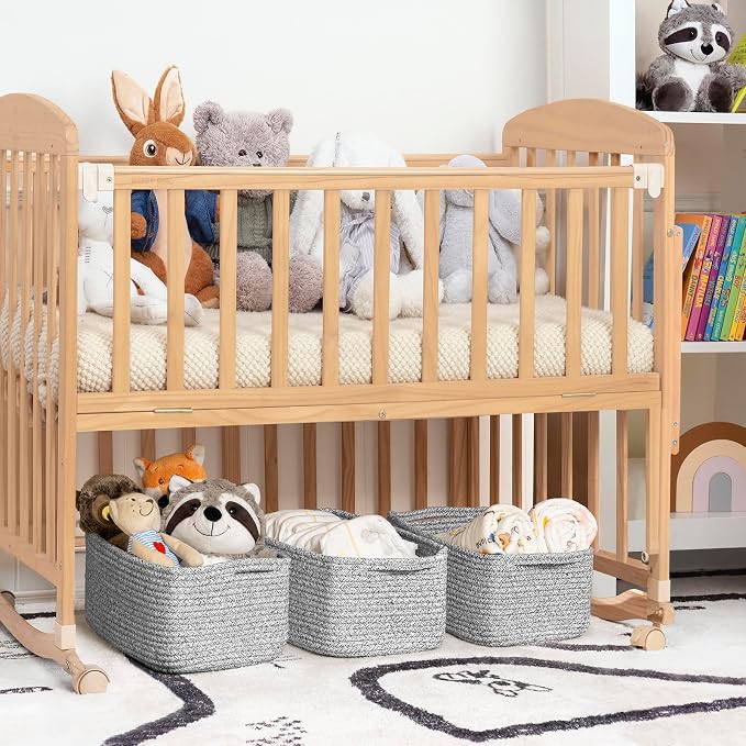 Goodpick 3-Pack Woven Storage Baskets for Closet,13 x 8 x 5 in | Woven Baskets for Closet Fit Bedroom Lving Room, Large Baskets for Gift Empty, Dog Toy Basket for Pets, White & Gray