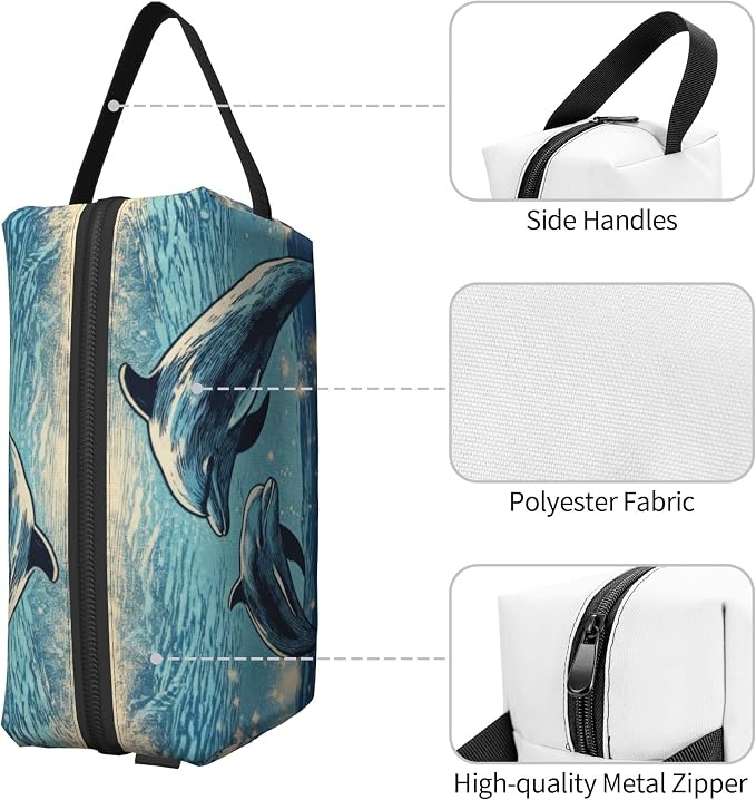 Two Dolphins Underwater Makeup Bag - Durable 600D Oxford Fabric Travel Cosmetic Bag, Shockproof Foam Padded Toiletry Organizer for Gym & Daily Use 10x6.2x4.9 Inch