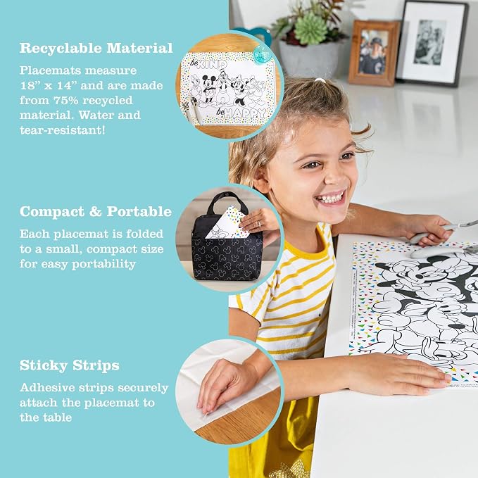 J.L. Childress Disney Baby Side Sling Cargo Net, Stroller Organizer & 24 Pack ColorMe Placemats with Mickey Black
