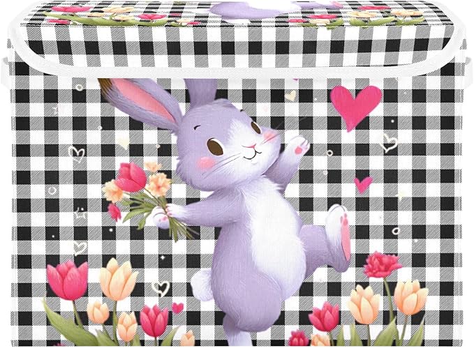Love Rabbit Fabric Storage Bins with Lid Closet Bedroom 40L Storage Basket | Foldable & Stackable, Flip Top Dust Guard, Reinforced Handles, Home & Bedroom, Clothes & Toys, Rabbit Print Basket