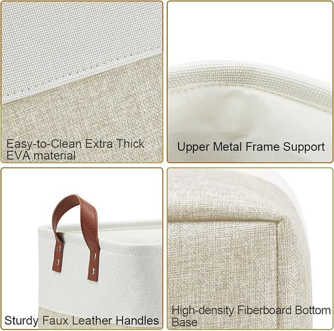 DECOMOMO Fabric Storage Bins, Extra Large Storage Baskets with Handles | 3 Pack Storage Baskets for Shelves, Laundry, Toys, Nursery (Beige & White)