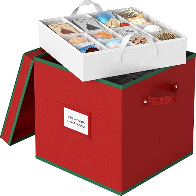 Simple Houseware 64 Christmas Ornament Storage Box with Adjustable Dividers | Heavy-Duty