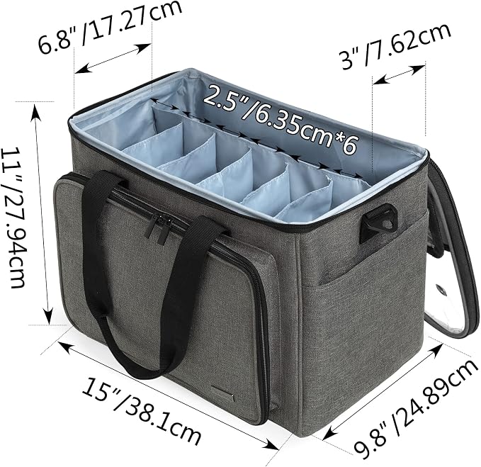 Teamoy Knitting Bag, Yarn Storage Organizer Crochet Bag Tote, Gray | Yarn Holder with Inner Divider(Sewn to Bottom) for Crochet Hook, Knitting Needles(Up to 14"), Project and Crocheting Supplies