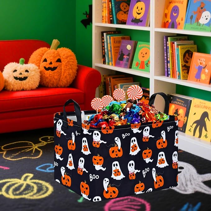 Pumpkin Pattern Storage Basket Gift Shelf Basket Storage Bin, Nursery Basket Organizer Box for With Handles for Room Deco