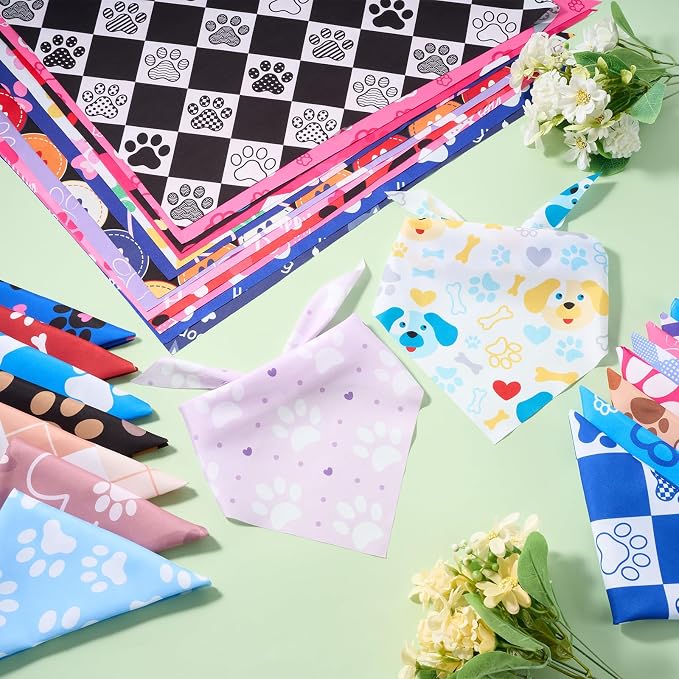 Sanwuta 60 Pcs Holiday Dog Bandanas Bulk Paw Prints Funny Dog Bandanas Adjustable Dogs Bibs Triangle Scarf Pet Costume Cute for Small to Large Pet(Paw Prints, Large)