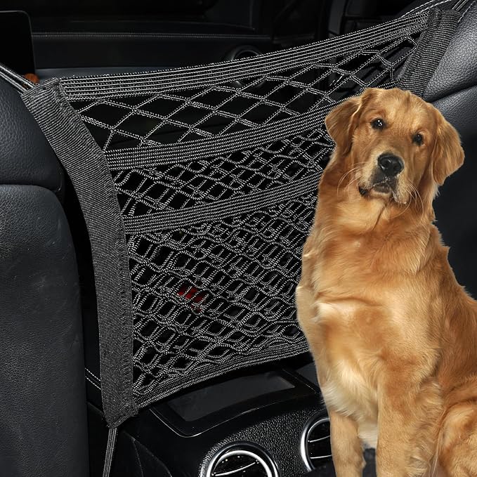 3-Layer Car Mesh 11.8" x 10.6" Organizer Between Front Seats | Kid Dog Pet Net Barrier Car Net Pocket Elastic Tissue Purse Holder Netting For Midsize SUV, Van